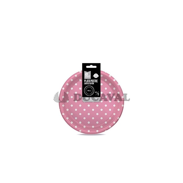Plato rosa baby lunar blanco 18cm 6ud | Ducaval | Envío 24/48h